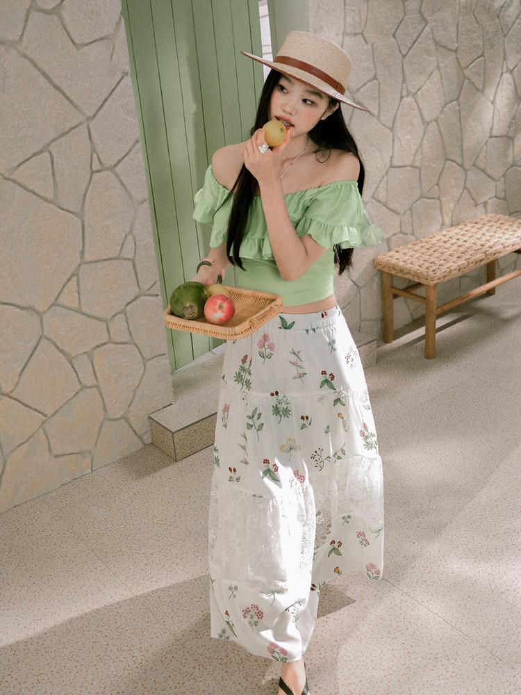 쿠오세 KUOSE 여성 보태니컬 맥시 프린트 스커트 - 상세 이미지 3