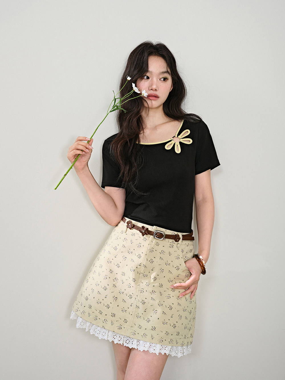 쿠오세 KUOSE 여성 미니 플라워 스커트 이미지 8