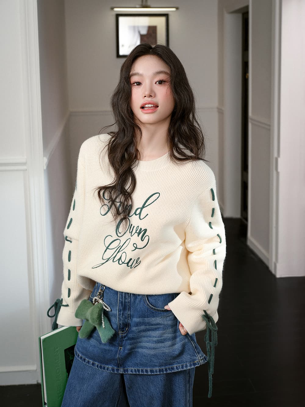 쿠오세 KUOSE 여성 로프 장식 소매 스웨터 - 상품 이미지