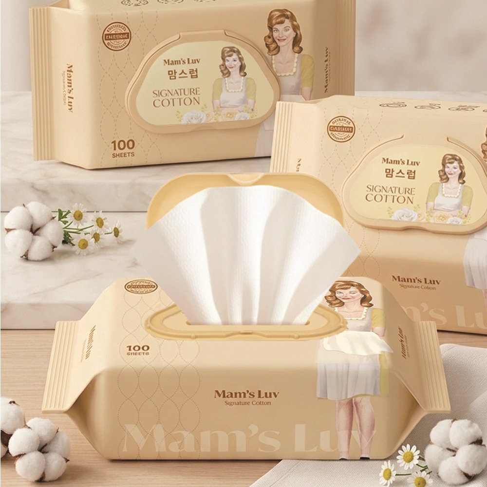 맘스럽 시그니처코튼 물티슈 더마테스트 저자극 소프트 캡형 평량 50g 100매입 20개 - 상세 이미지 3