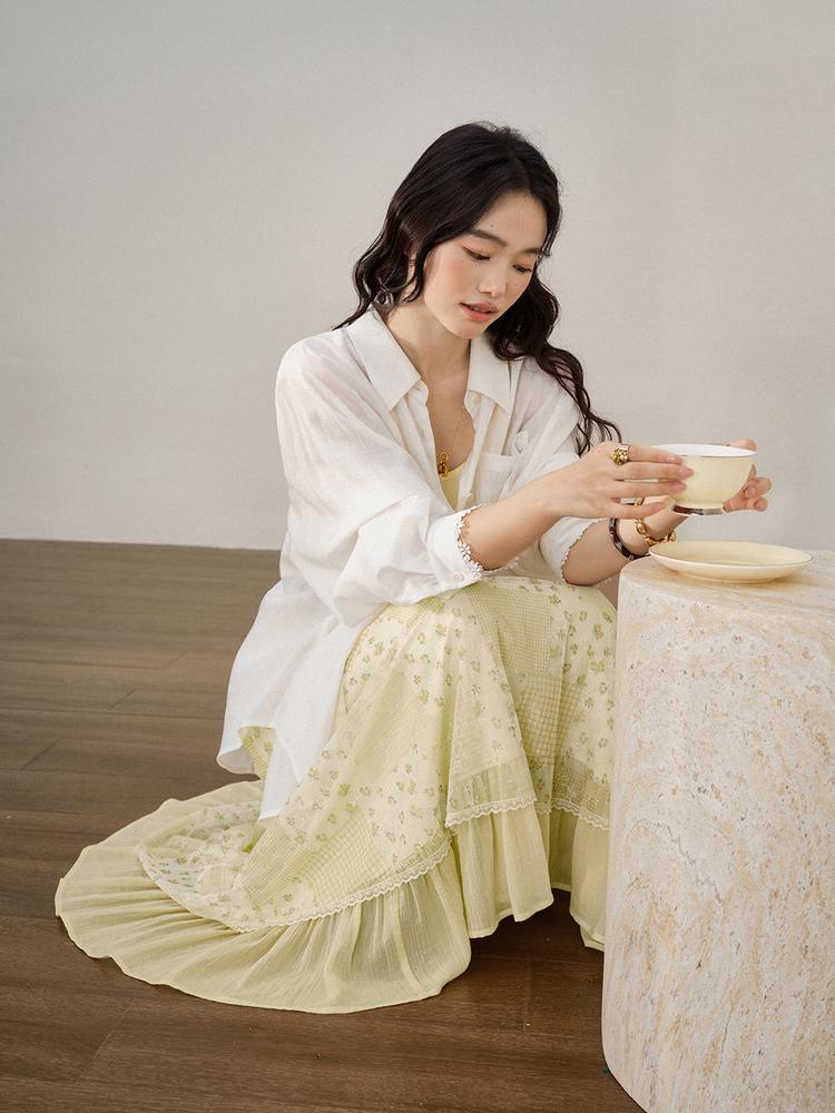 쿠오세 KUOSE 여성 하이웨이스트 믹스 패턴 플라워 미디스커트 이미지 8