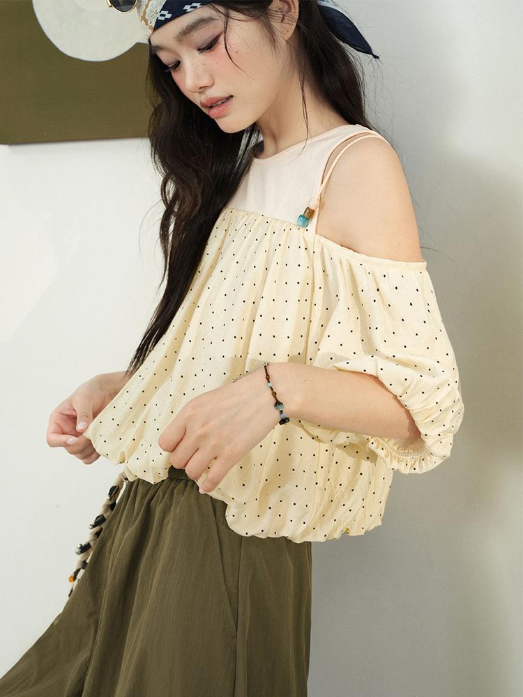 쿠오세 KUOSE 여성 폴카 연노랑 도트 블라우스 이미지 7