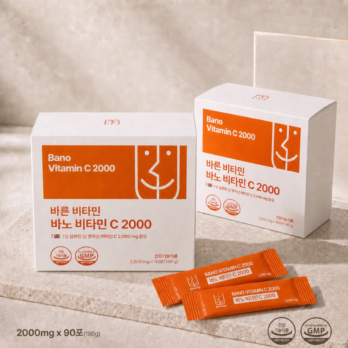 [영국산 원료] 바노 비타민C 2000mg 영국산 비타민C 스틱 90포, 2개 - 상품 이미지