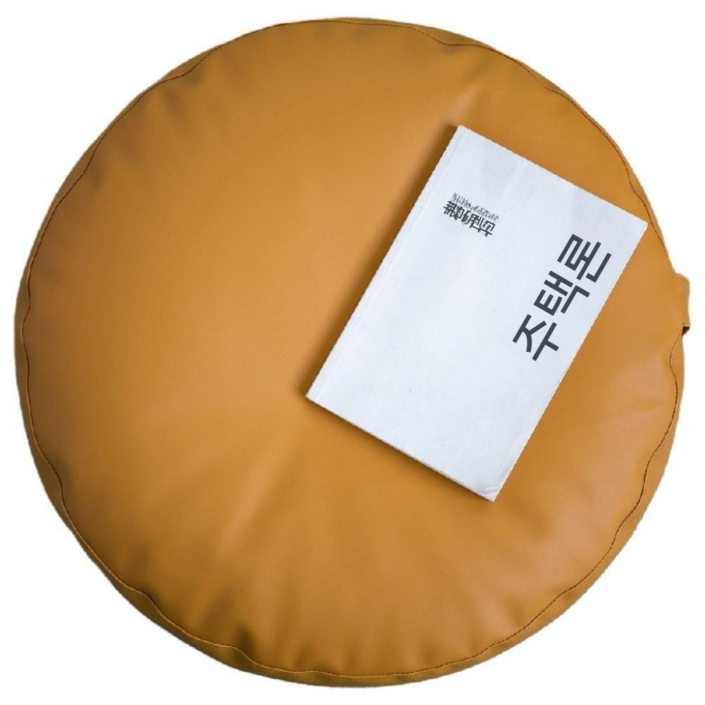 가죽 방석 원형 쿠션 두꺼운방석 방수 스툴 좌식 키높이 옐로우 직경30x높이12cm - 상품 이미지