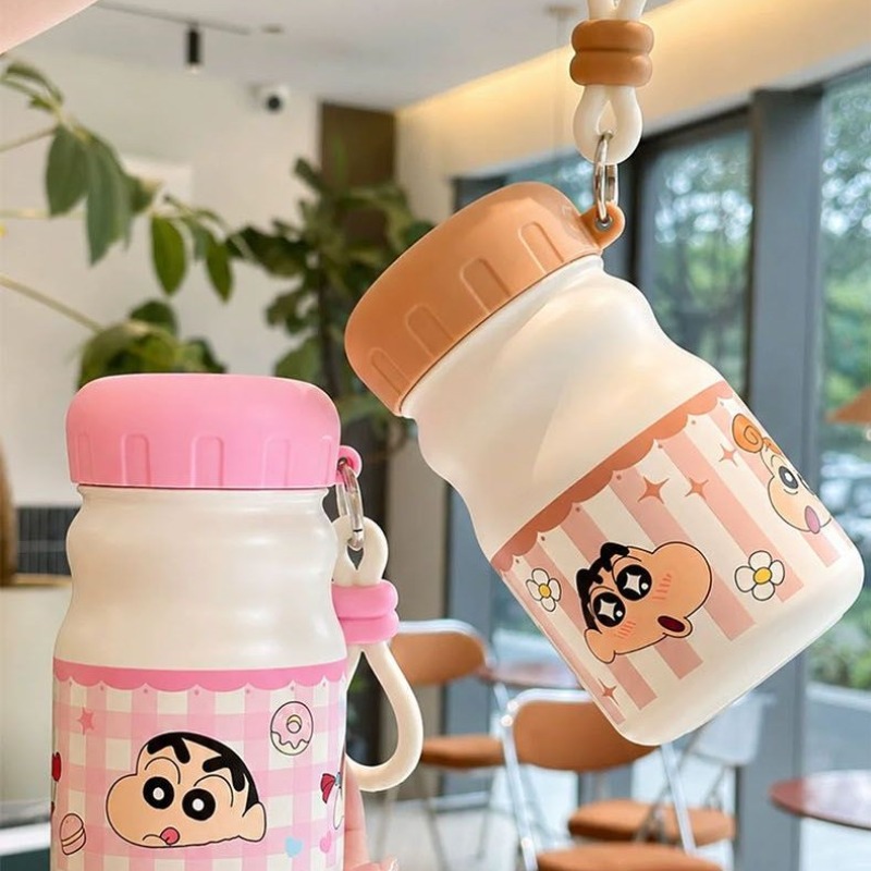 짱구 텀블러 우유병 보온 보냉 430ml 용량 물병 귀여운 캐릭터 물통 스트랩 레드 - 상세 이미지 5