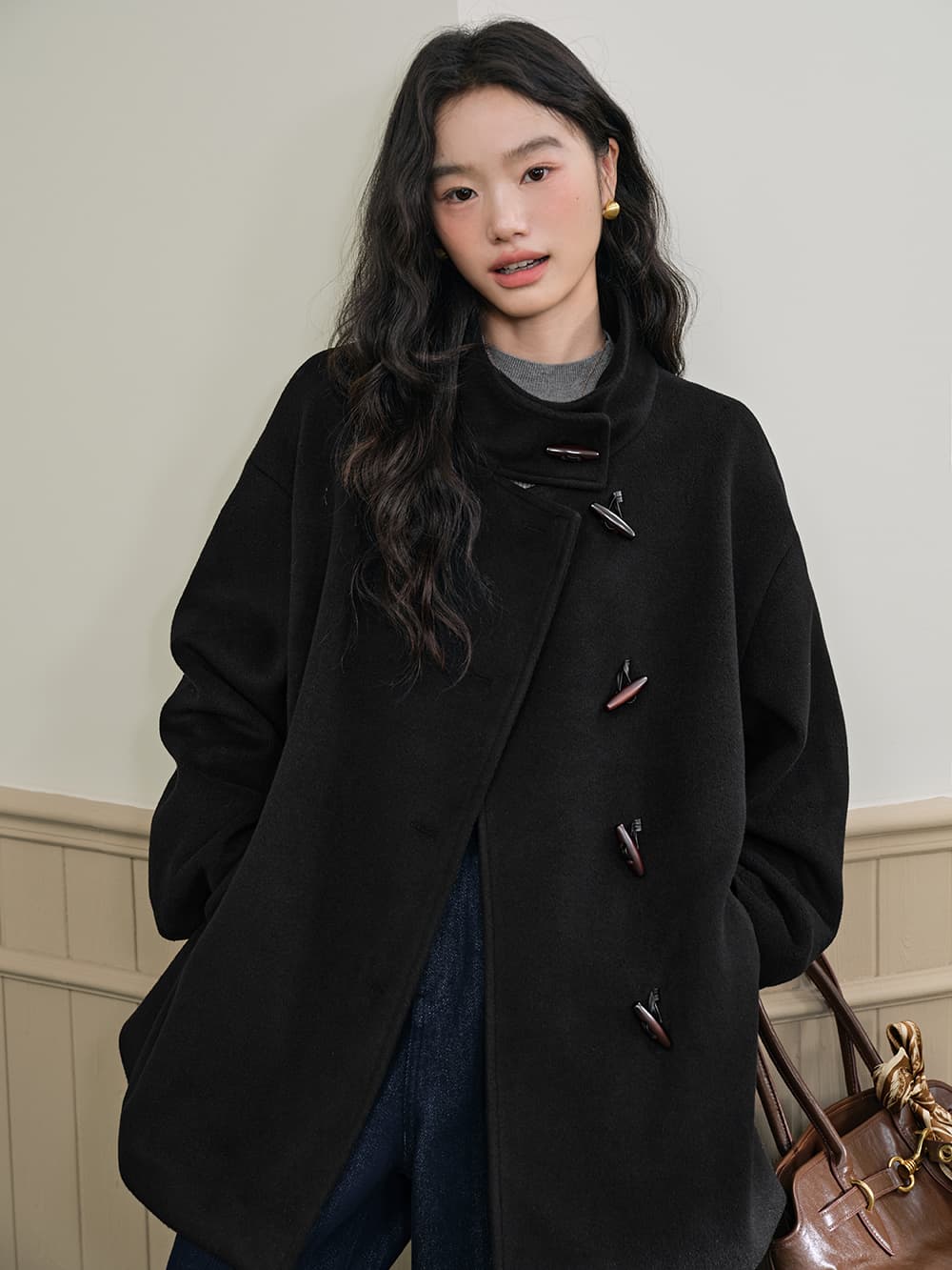 쿠오세 KUOSE 여성 더플 스탠드카라 코트 이미지 7