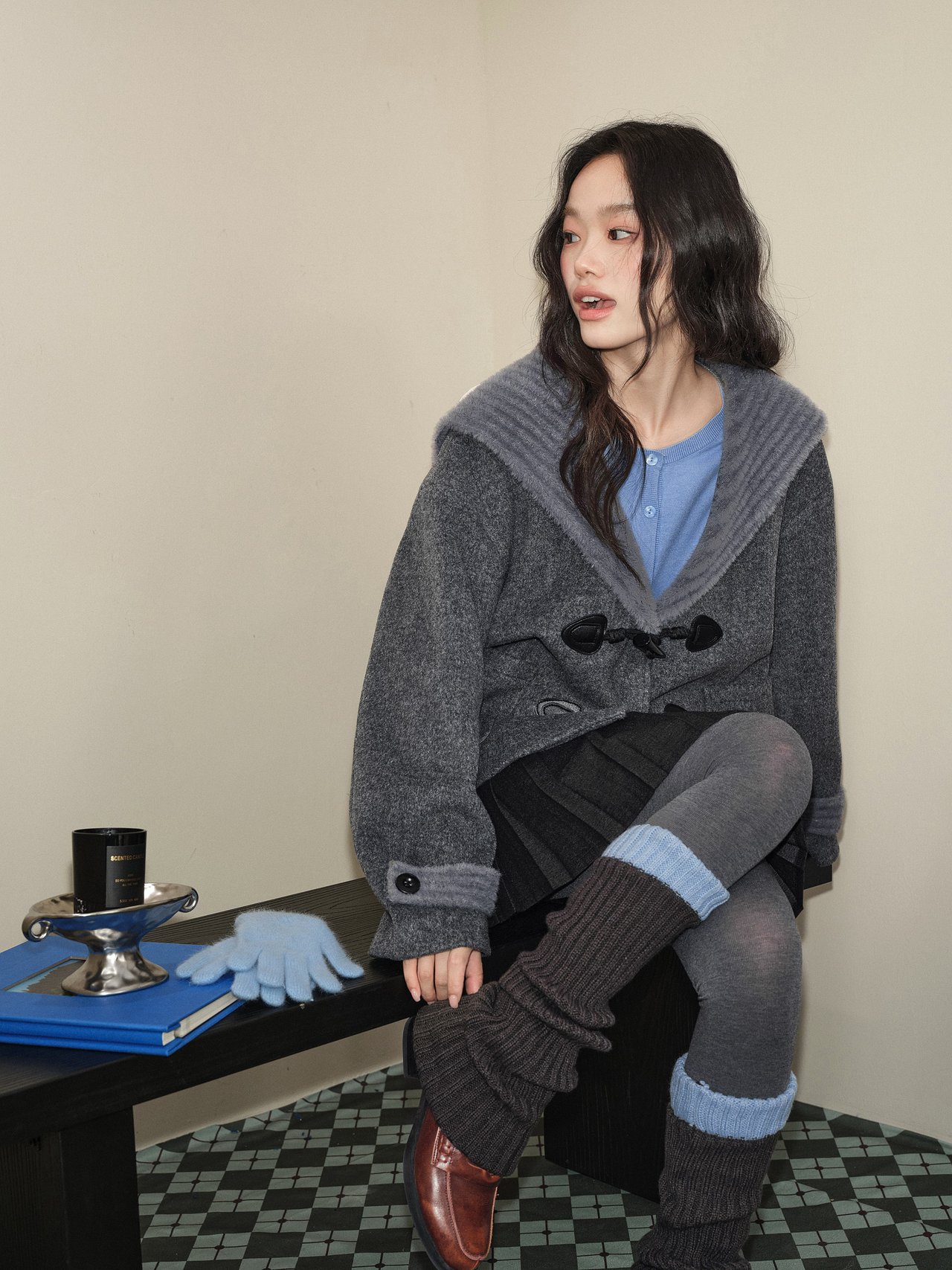 쿠오세 KUOSE 여성 숄 스타일 케이프 코트 이미지 7