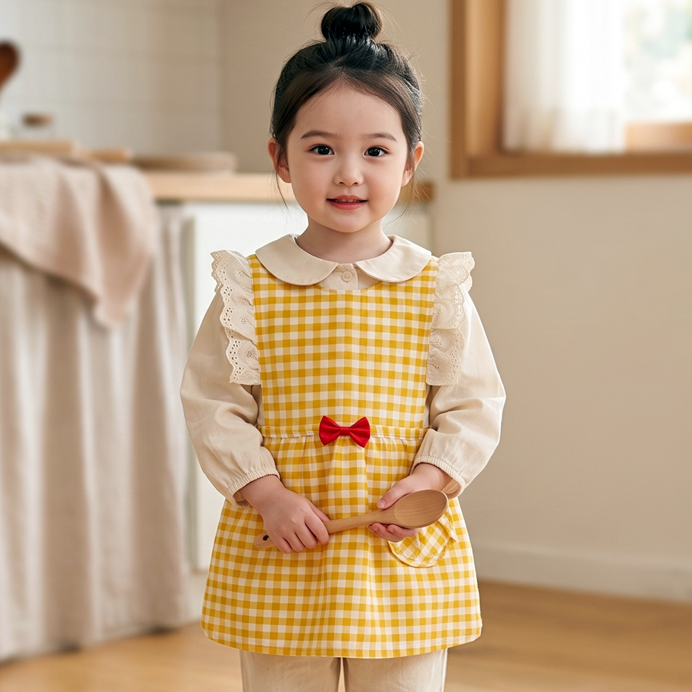 유아 앞치마 아동 원피스 아이 키즈 공주 여아 어린이 요리 미술 레이스 프릴 리본 이미지 6