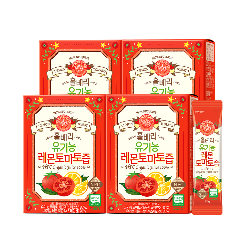 홀베리 유기농 레몬토마토즙 280g 14포, 4개 - 상품 이미지