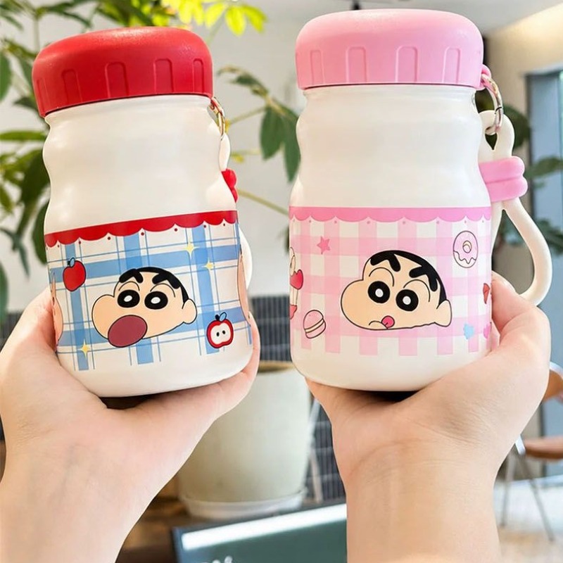 짱구 텀블러 우유병 보온 보냉 430ml 용량 물병 귀여운 캐릭터 물통 스트랩 레드 이미지 6