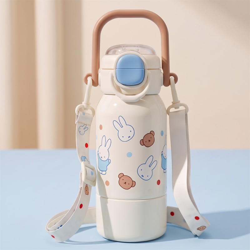 손잡이 보온 보냉 물병 핸들 캐릭터 물통 이중 빨대 텀블러 430ml 스트랩 미피 이미지 7