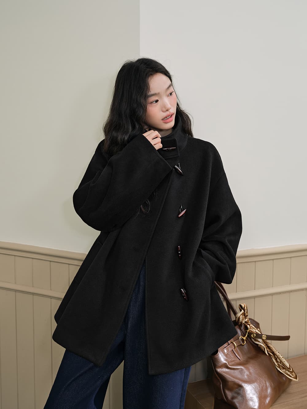 쿠오세 KUOSE 여성 더플 스탠드카라 코트 - 상품 이미지