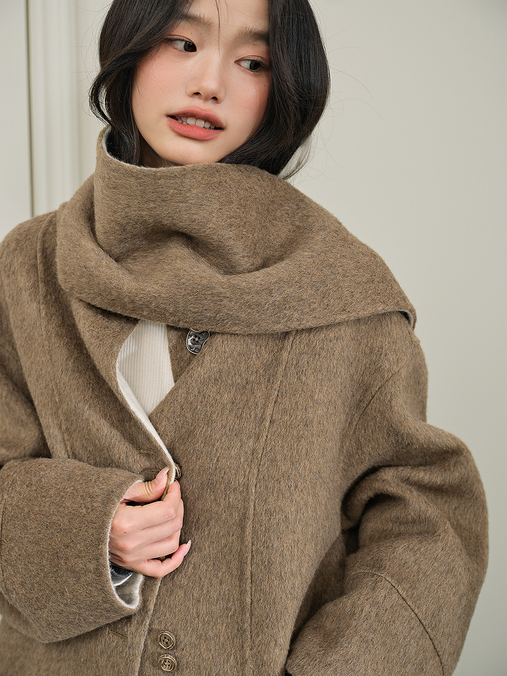 쿠오세 KUOSE 여성 울 롱 혼방 코트 이미지 6