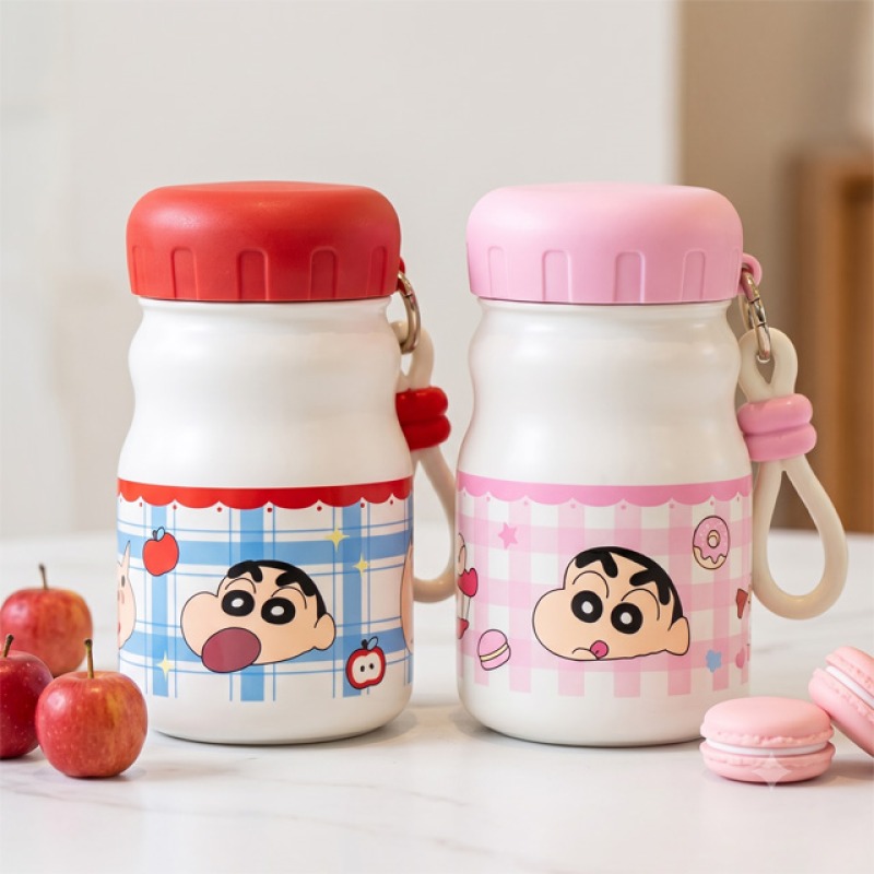짱구 텀블러 우유병 보온 보냉 430ml 용량 물병 귀여운 캐릭터 물통 스트랩 레드 - 상세 이미지 3