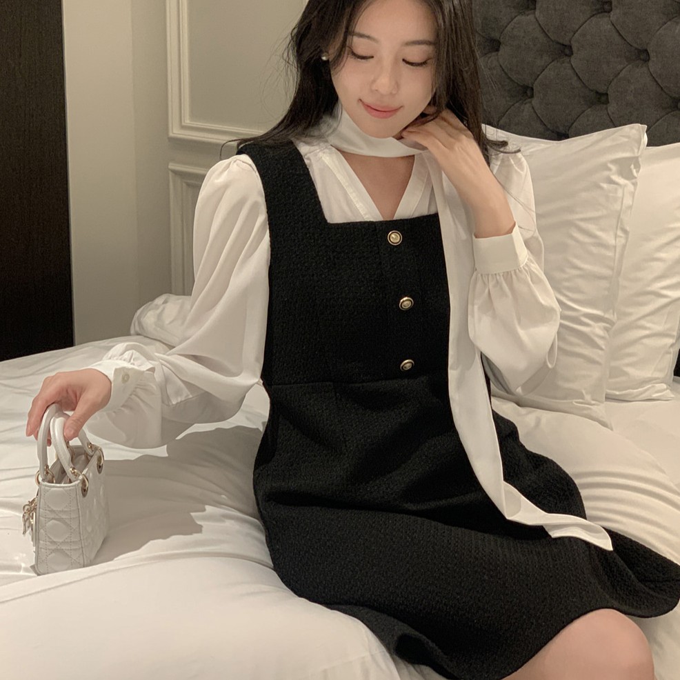 뷔스티에 골드 버튼 트위드 미니 원피스 이미지 6