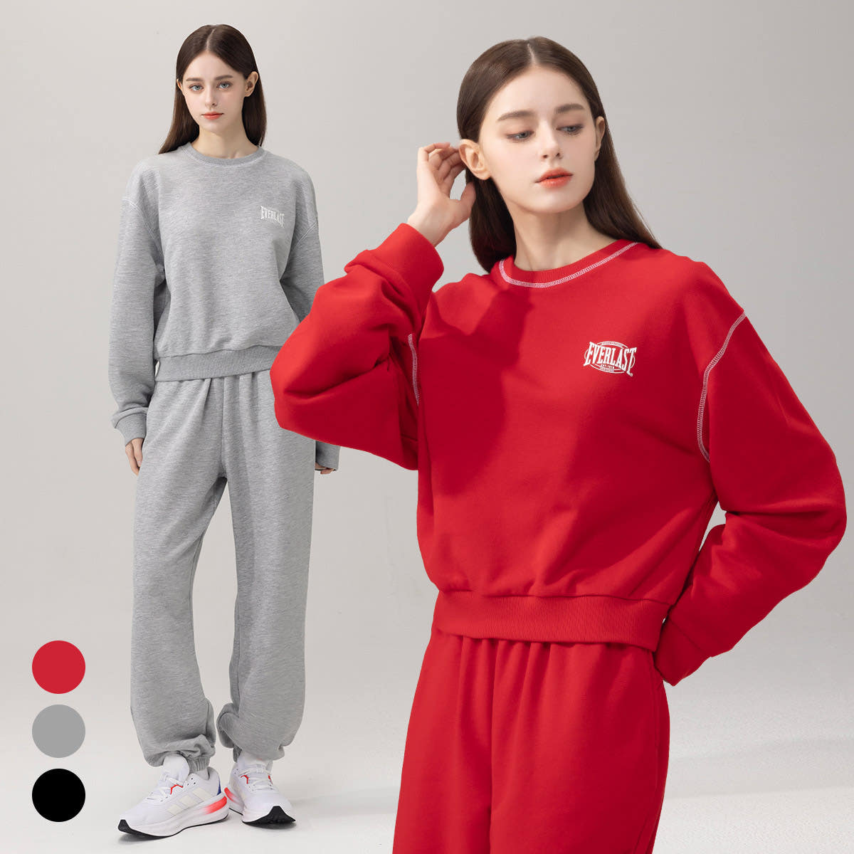 EVERLAST Korea 에버라스트 여성 미니쭈리 런닝복 세트 맨투맨+조거팬츠