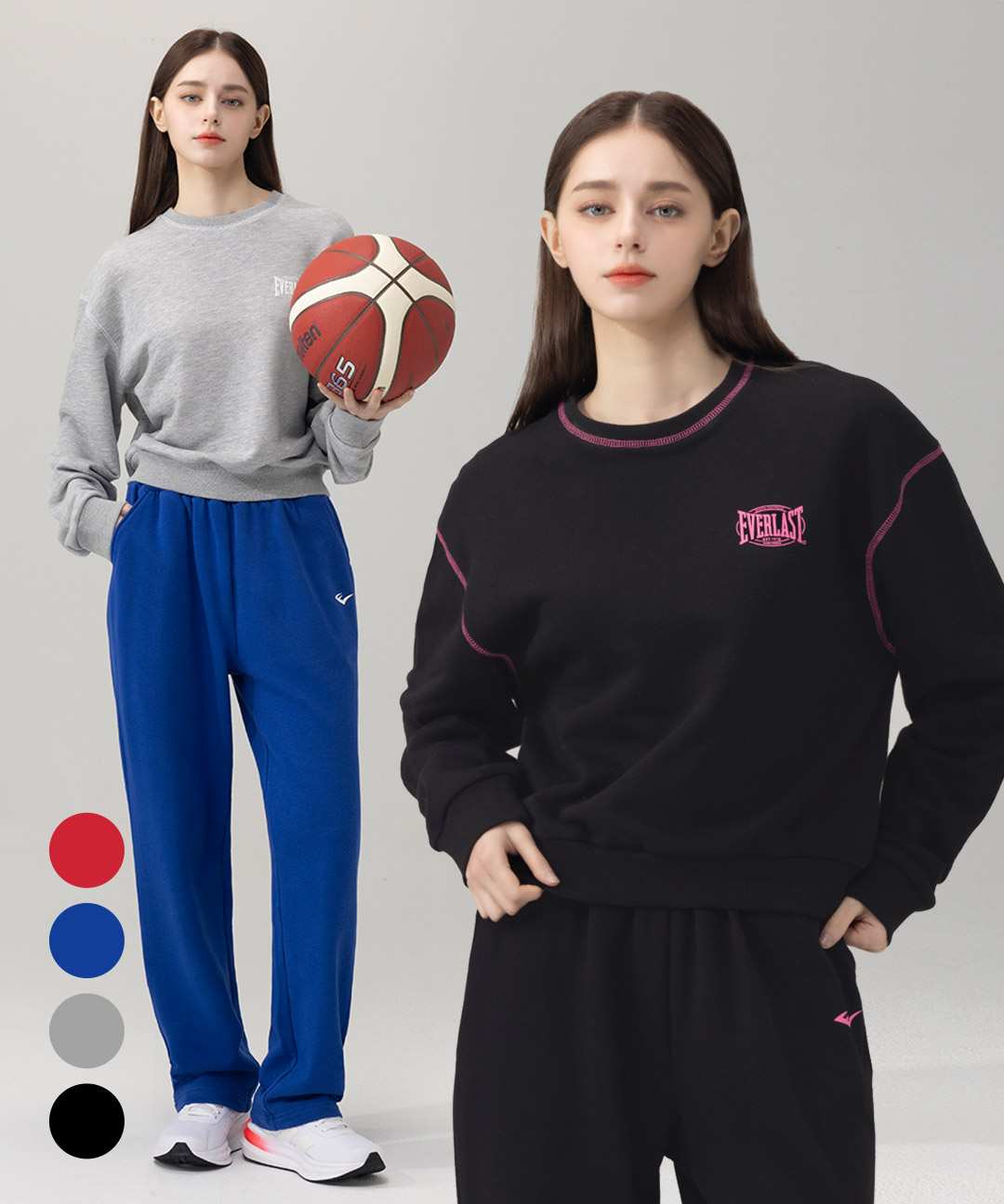 에버라스트 여성 미니쭈리 런닝복 세트 맨투맨+일자팬츠 상품 이미지