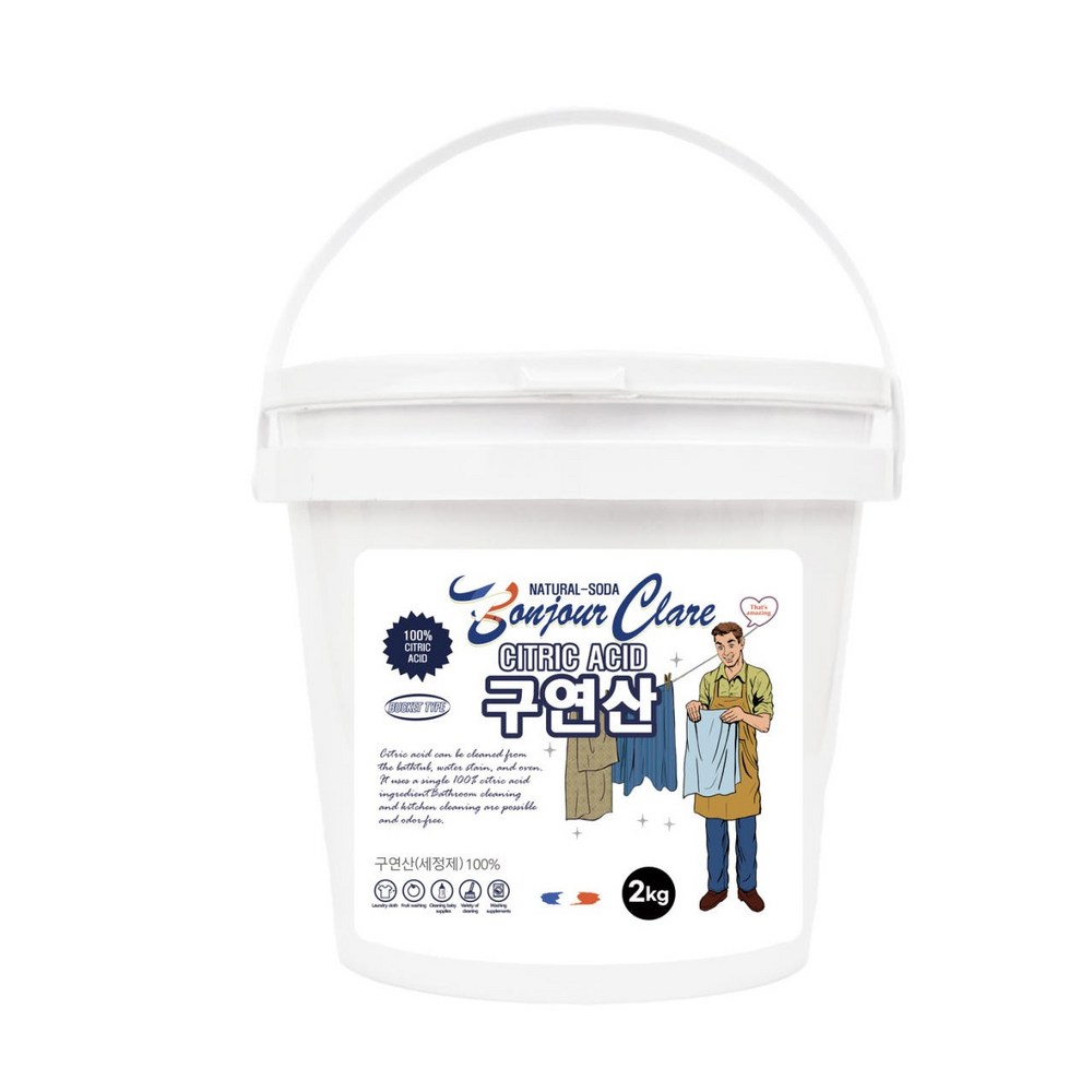 봉쥬르끌레어 구연산 100% 프리미엄 버킷 2kg x 1개 표백제 다목적세정제 - 상품 이미지