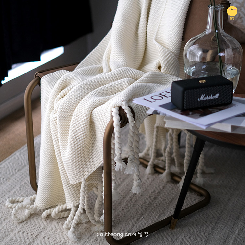 달떵 코지 태슬 니트 쇼파 블랭킷 담요 커버 침대러너 거실 무릎130x180 - 상세 이미지 5