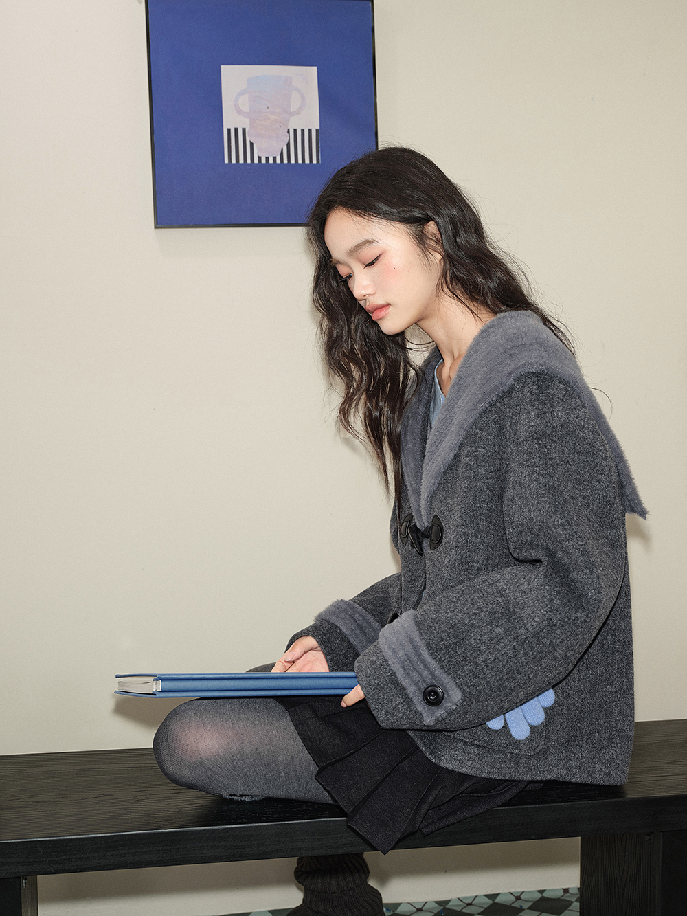 쿠오세 KUOSE 여성 숄 스타일 케이프 코트 - 상세 이미지 4