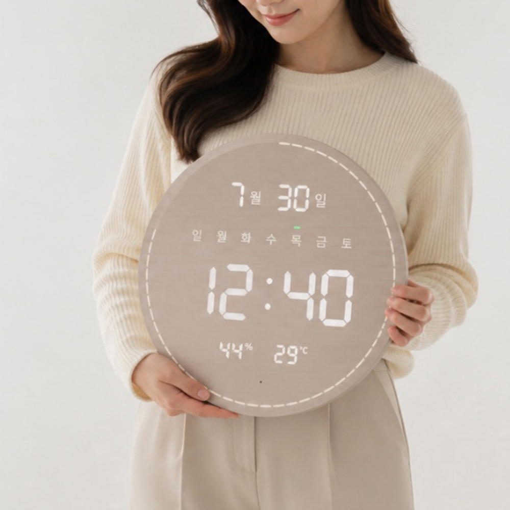 플라이토 블루투스 LED 벽시계 디지털 전자 대형 벽걸이시계 무소음 디자인 42cm 빅문 - 상세 이미지 2
