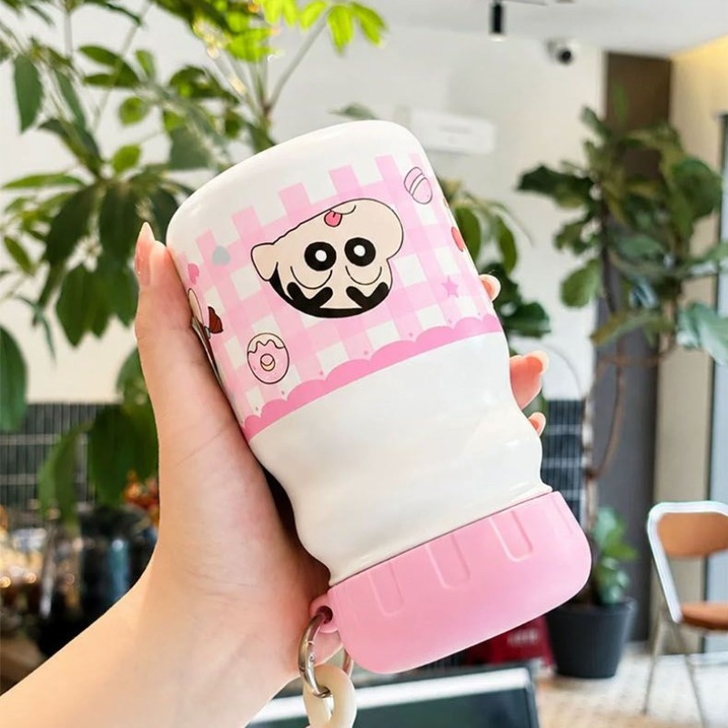 짱구 텀블러 우유병 보온 보냉 430ml 용량 물병 귀여운 캐릭터 물통 스트랩 레드 - 상세 이미지 4