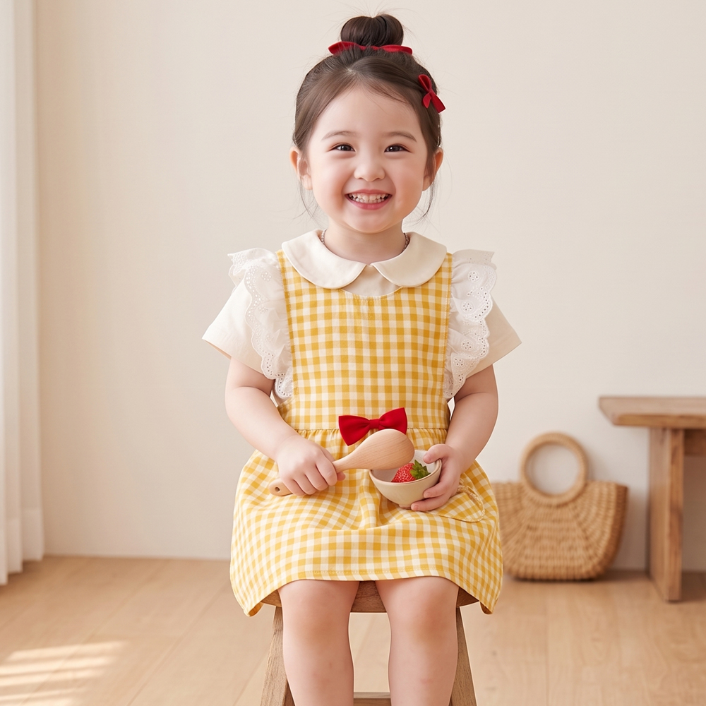 유아 앞치마 아동 원피스 아이 키즈 공주 여아 어린이 요리 미술 레이스 프릴 리본 - 상세 이미지 3