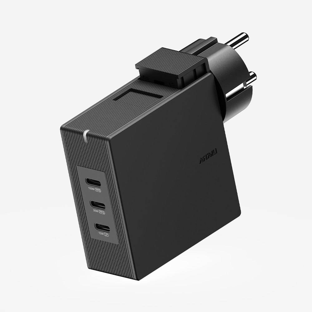 USB PD 100W 여행용 접지 멀티 초고속충전기 GT210 블랙 - 상품 이미지