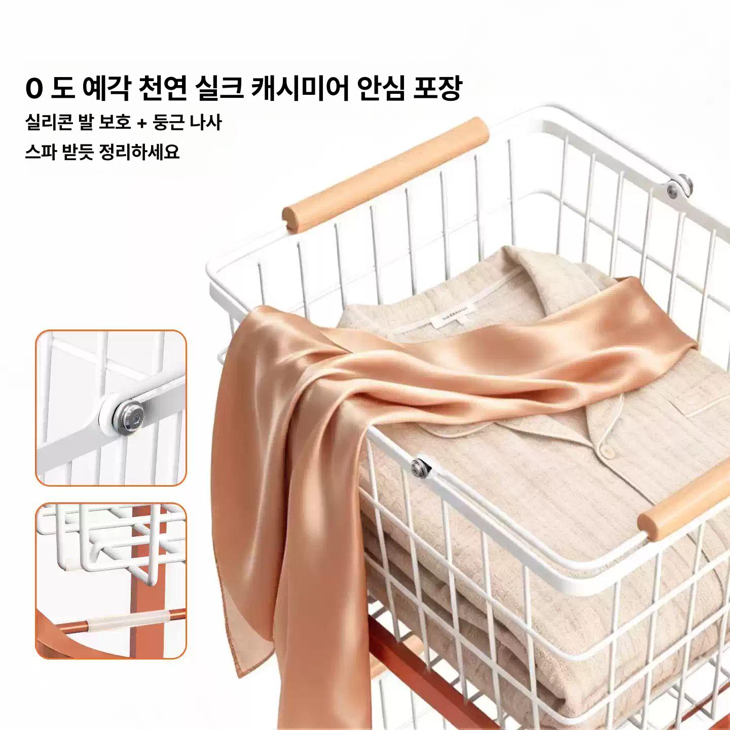 이동식 슬림 빨래바구니 원목 손잡이 세탁물 수거카트 오렌지 대형 소형 - 상세 이미지 5