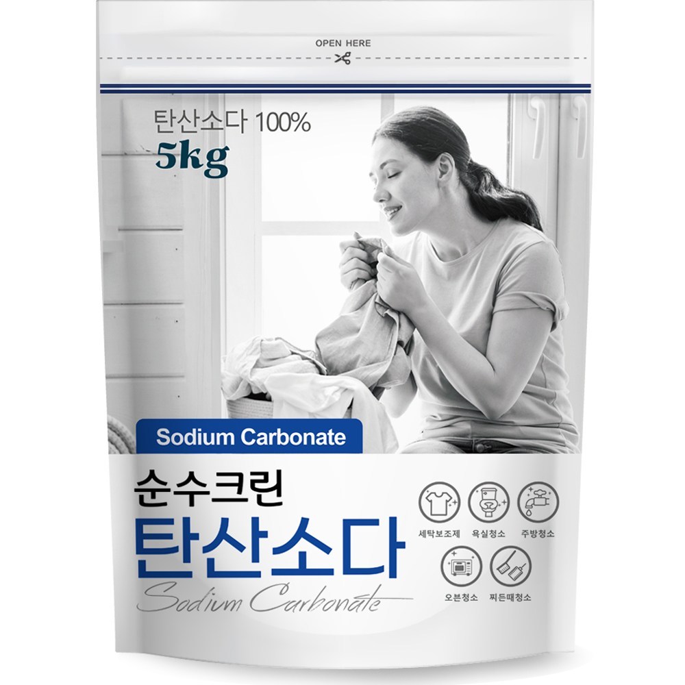 순수크린 워싱소다 탄산소다 파우치 5KG x 1개 초강력 세탁보조제 대용량 탈취 세탁세제 - 상품 이미지