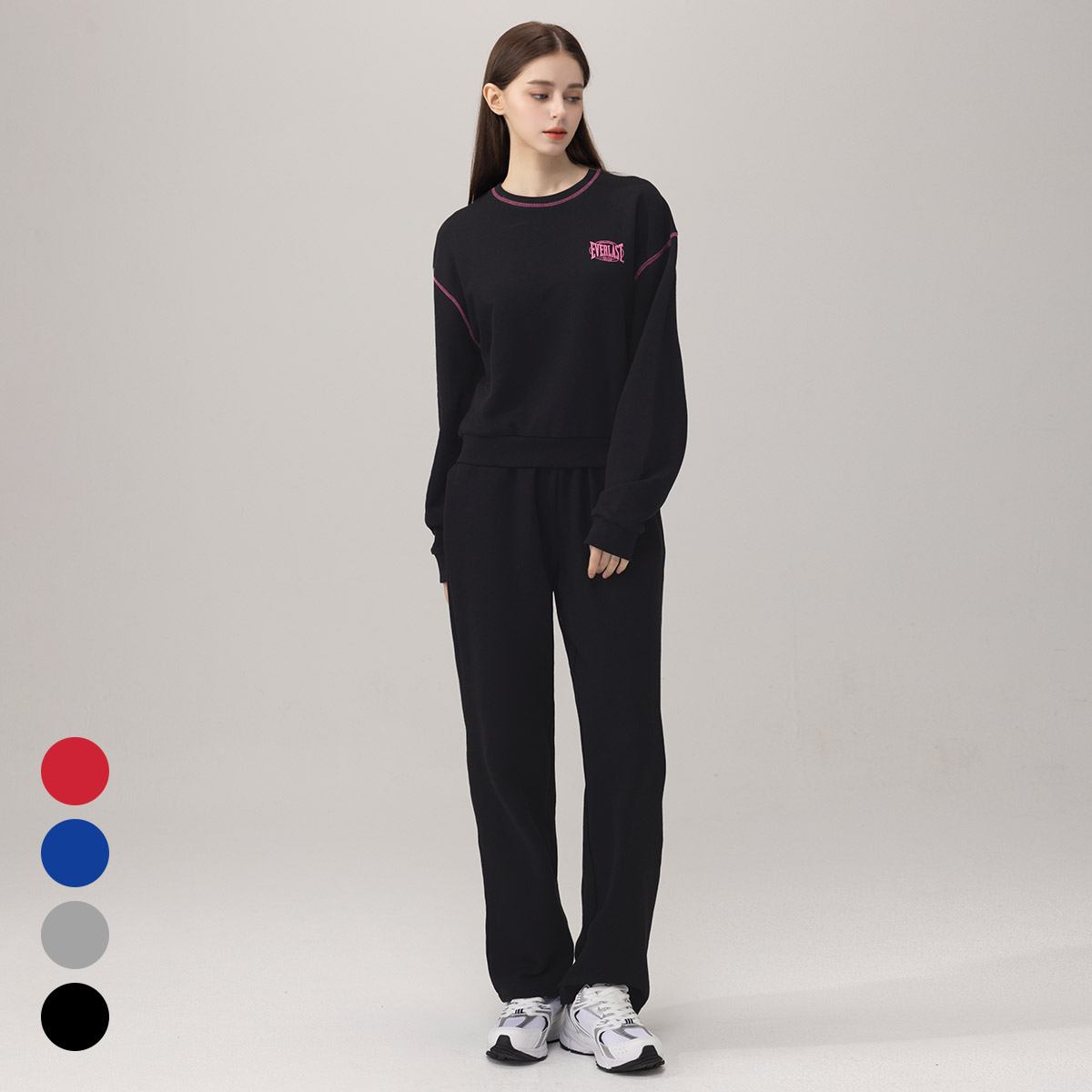 에버라스트 여성 미니쭈리 런닝복 세트 맨투맨+일자팬츠 상품 이미지