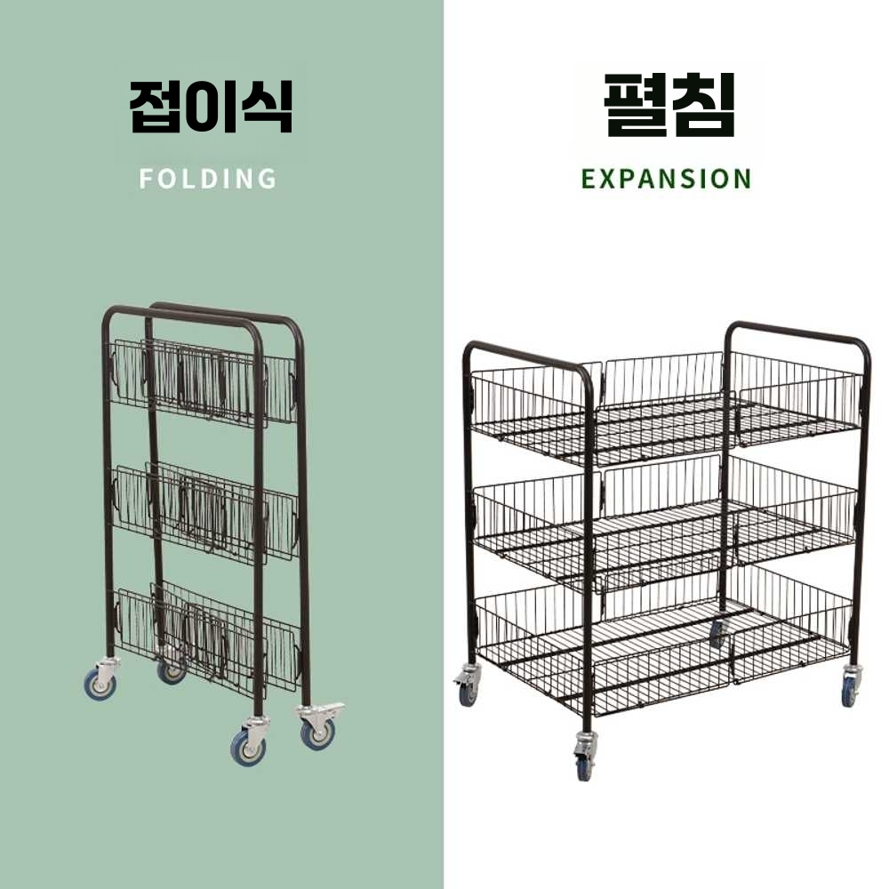 접이식가판대 행사장 판매대 쇼핑몰 선반 철제 마트 65x56x90cm 화이트(실내휠) - 상세 이미지 3