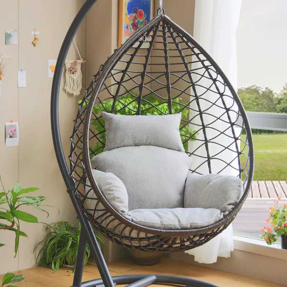 행잉 체어 흔들 실내용 그네 1인용 우드 카페 거실 의자(화이트) - 상품 이미지