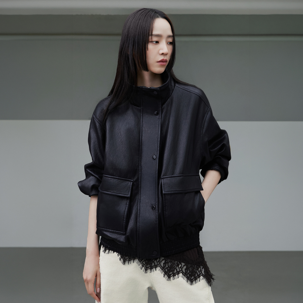 더엣지 26FW FAUX 레더 봄버재킷 - 상품 이미지