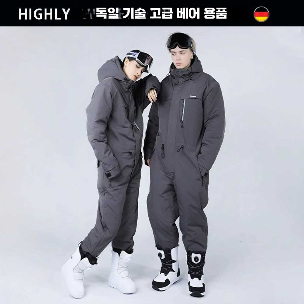 남성스키복 방풍 상하의 일체형 겨울 보온 성인 커플 L남성용(그레이) - 상세 이미지 2