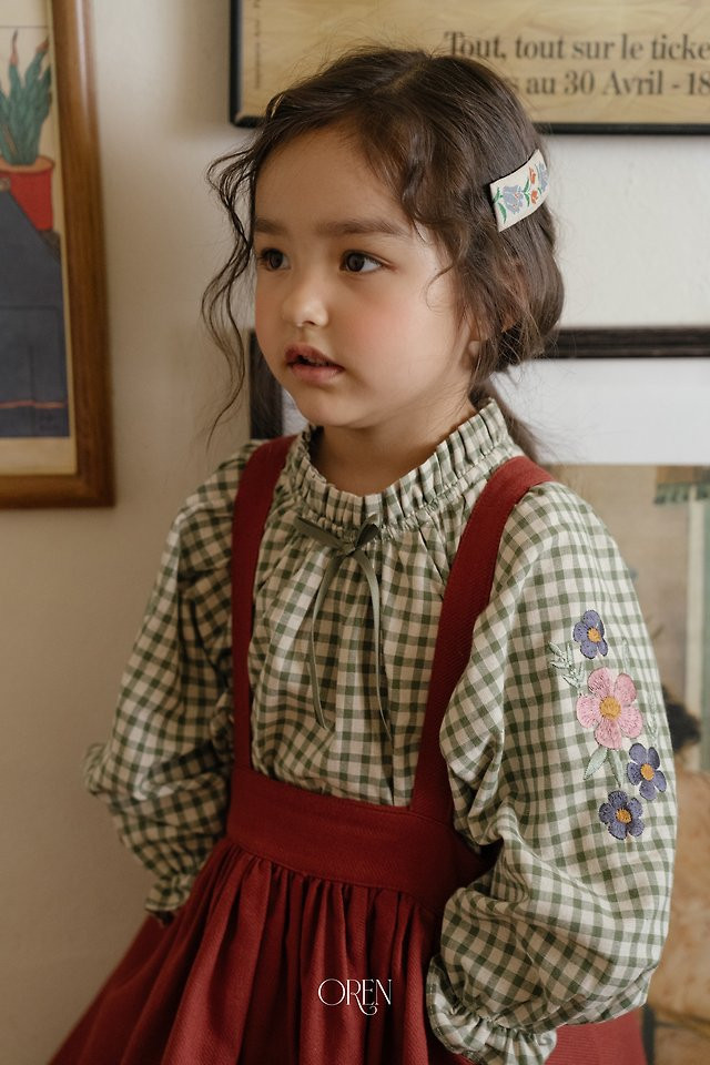 오렌 26가을 마농 체크 블라우스 여아 유아 키즈 자수 블라우스 - 상세 이미지 3