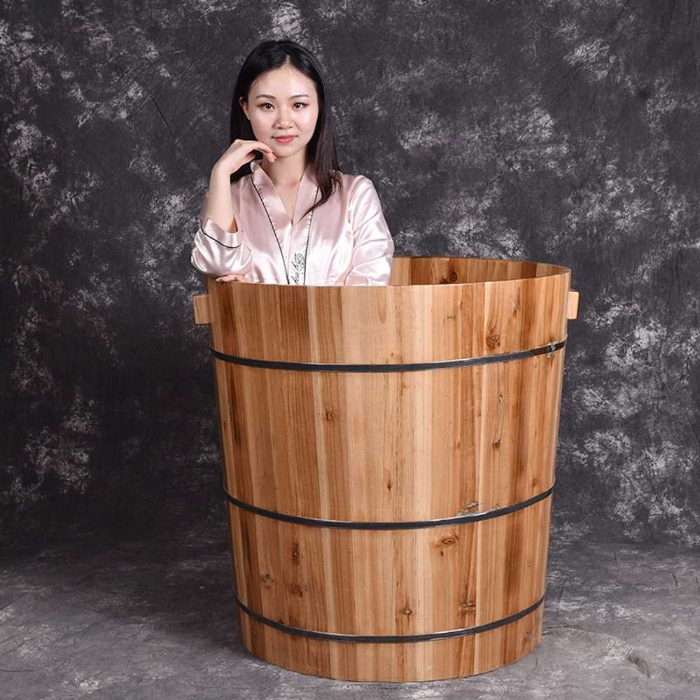 편백 나무 욕조 히노끼 반신 가정용 이동식 간이 좌식 욕조(직경65x높이21cm) - 상세 이미지 4
