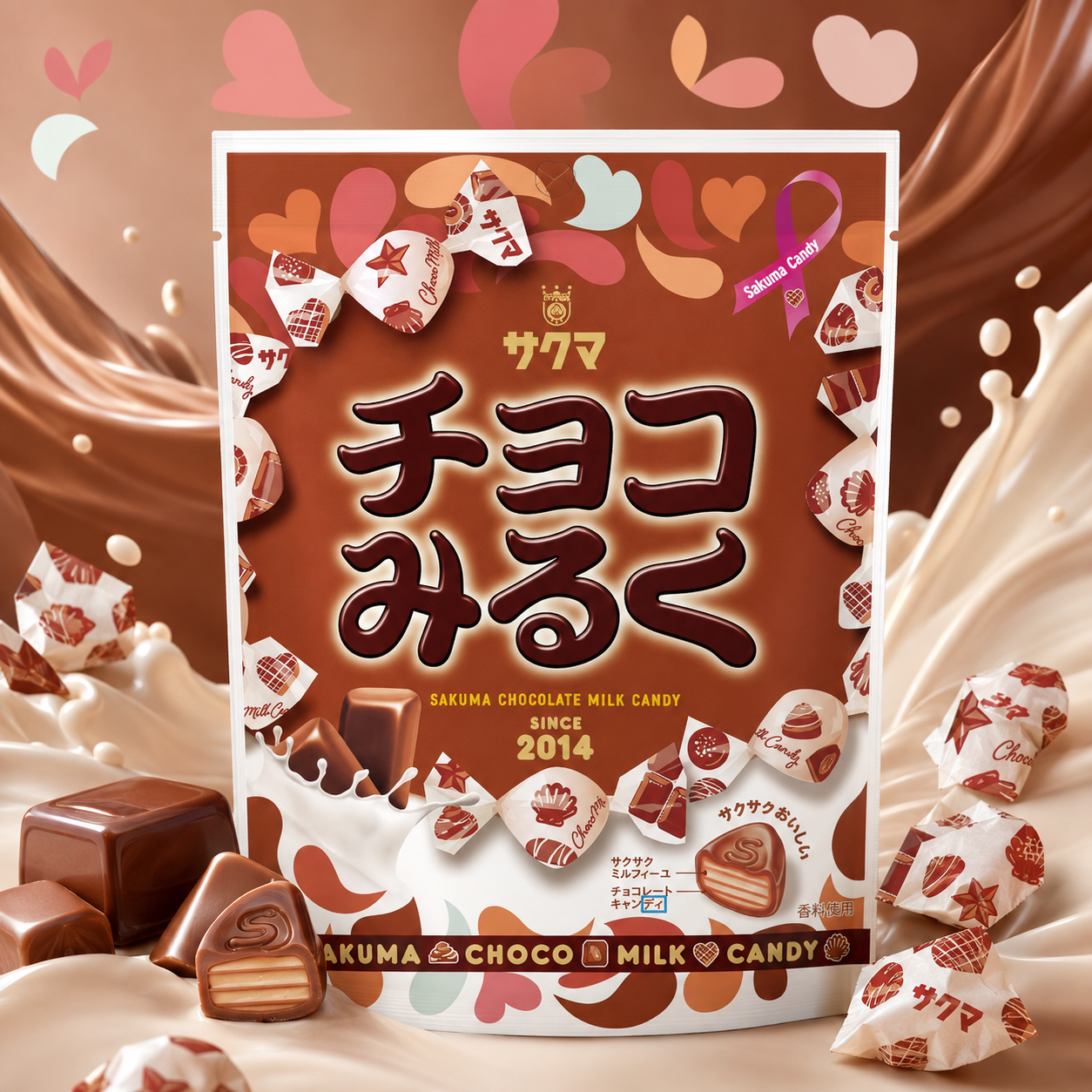 일본 사탕 사쿠마제과 초코우유캔디 초콜릿밀크 씹어먹는 사탕 62g - 상품 이미지