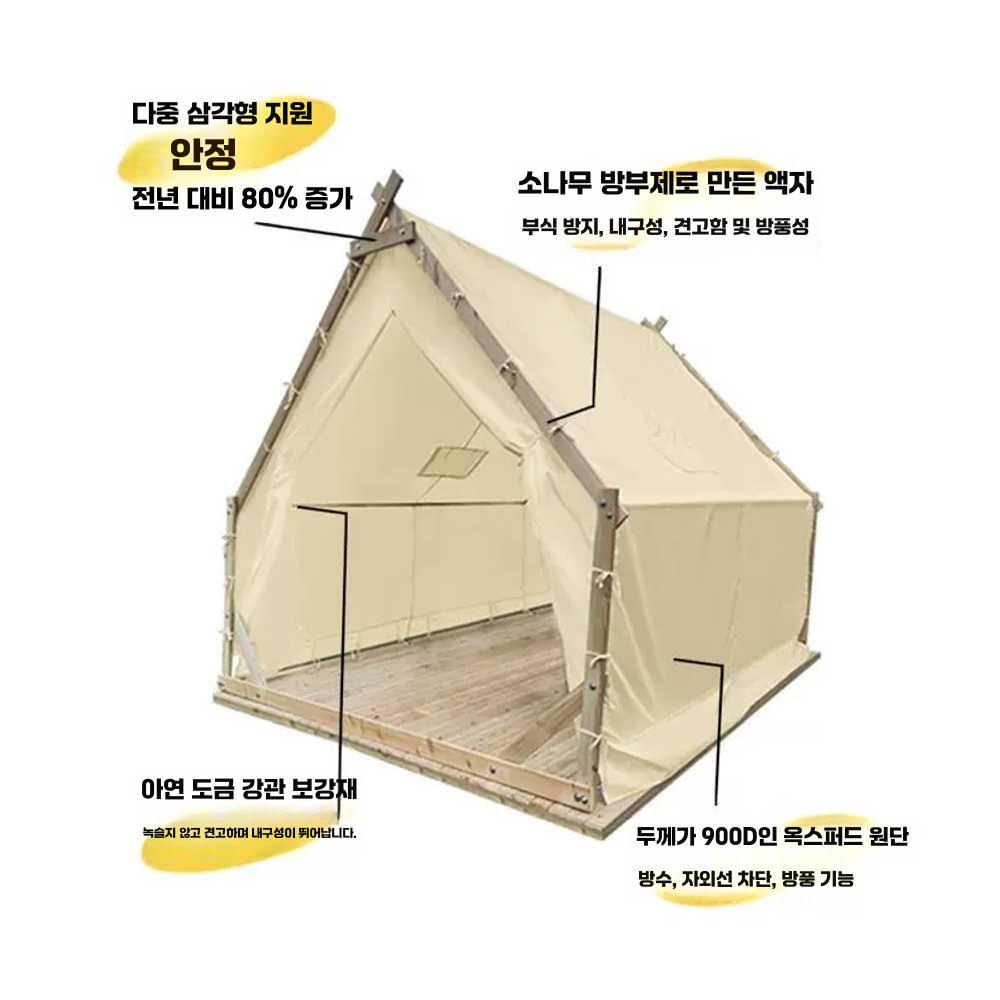 삼각 방갈로 캠핑장 주택 모듈러 조립식 움막 카페 강철구조 2.5X2.5m 베이지 이미지 6