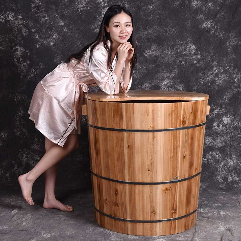 편백 나무 욕조 히노끼 반신 가정용 이동식 간이 좌식 욕조(직경65x높이21cm) - 상세 이미지 3