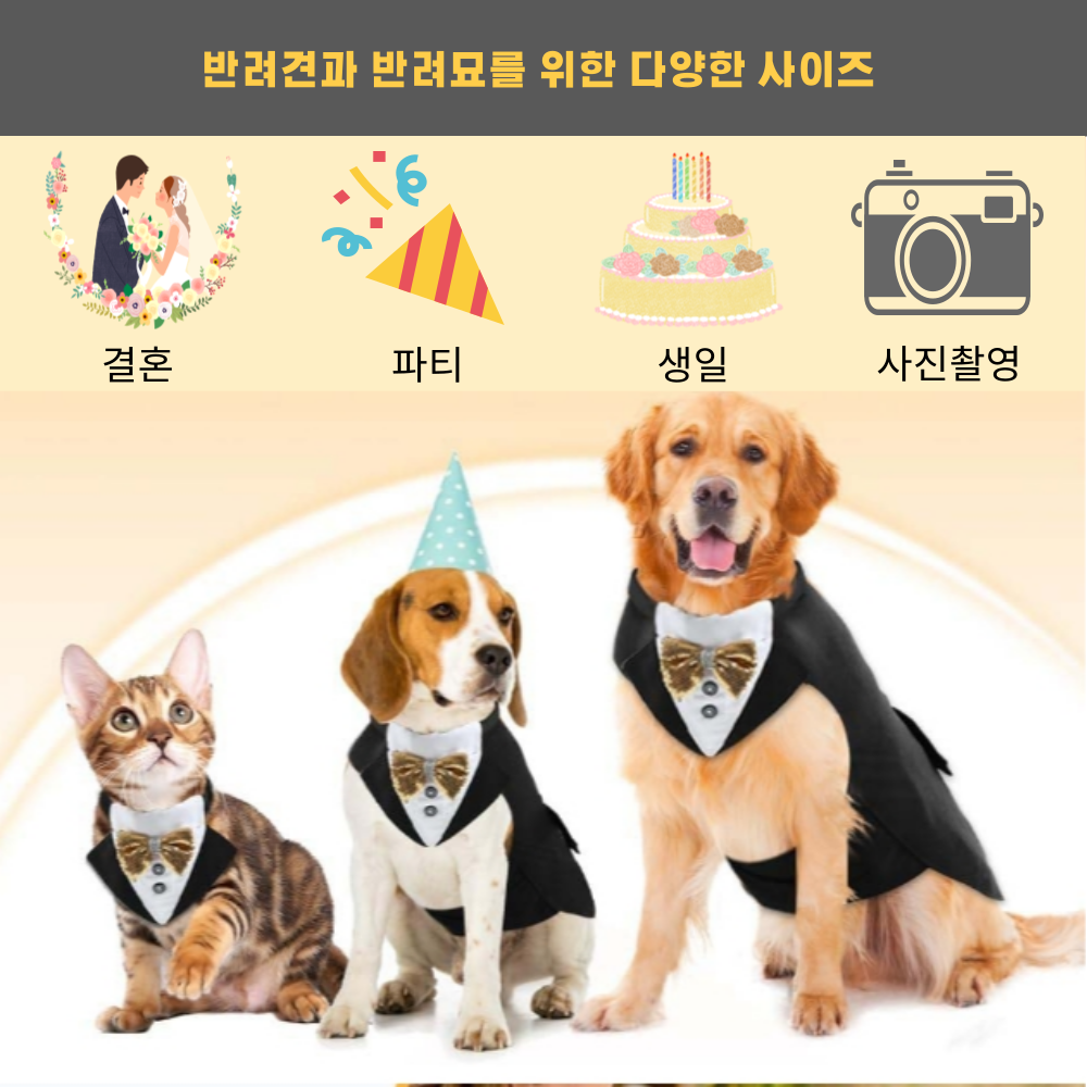 위드레오 강아지턱시도 케이프 강아지화동 화견 생일파티 코스튬 사진촬영 핑크 보타이 S - 상세 이미지 4
