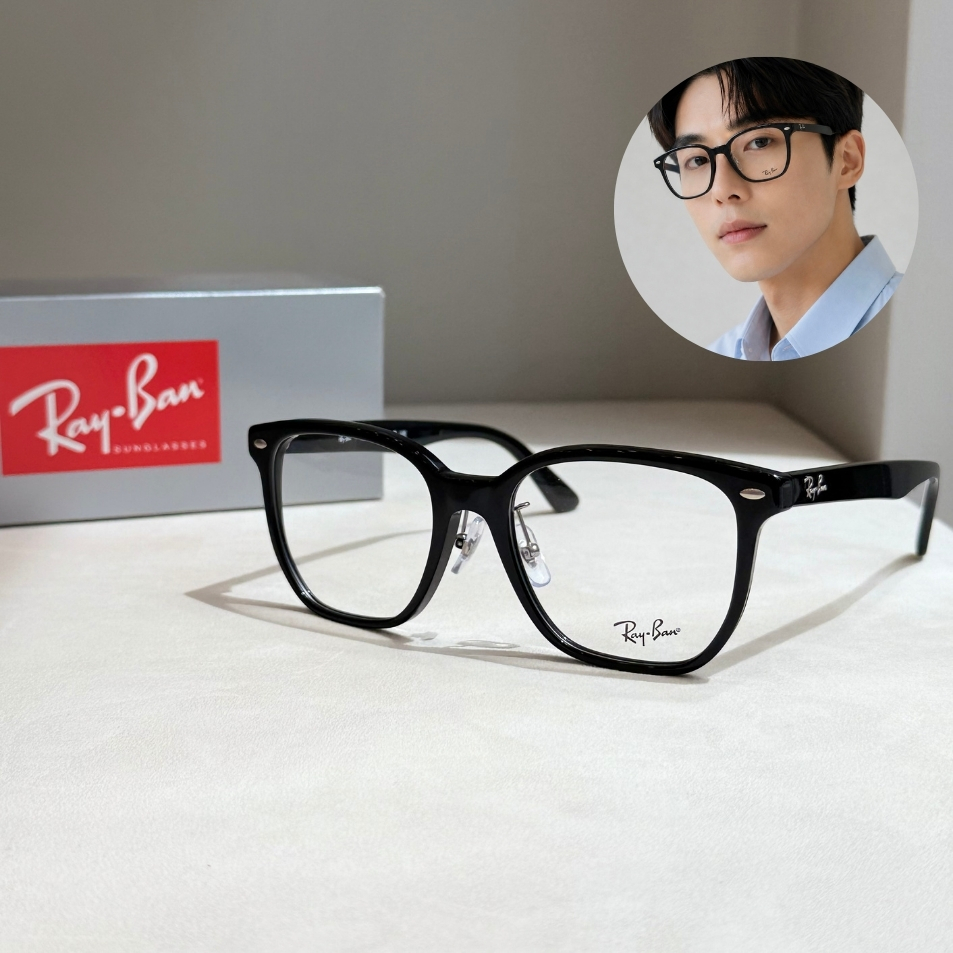 레이벤 RB 5425 2000 남자 여자 커플 빅사이즈 검정 사각 코받침 얇은 뿔테 안경테 - 상품 이미지