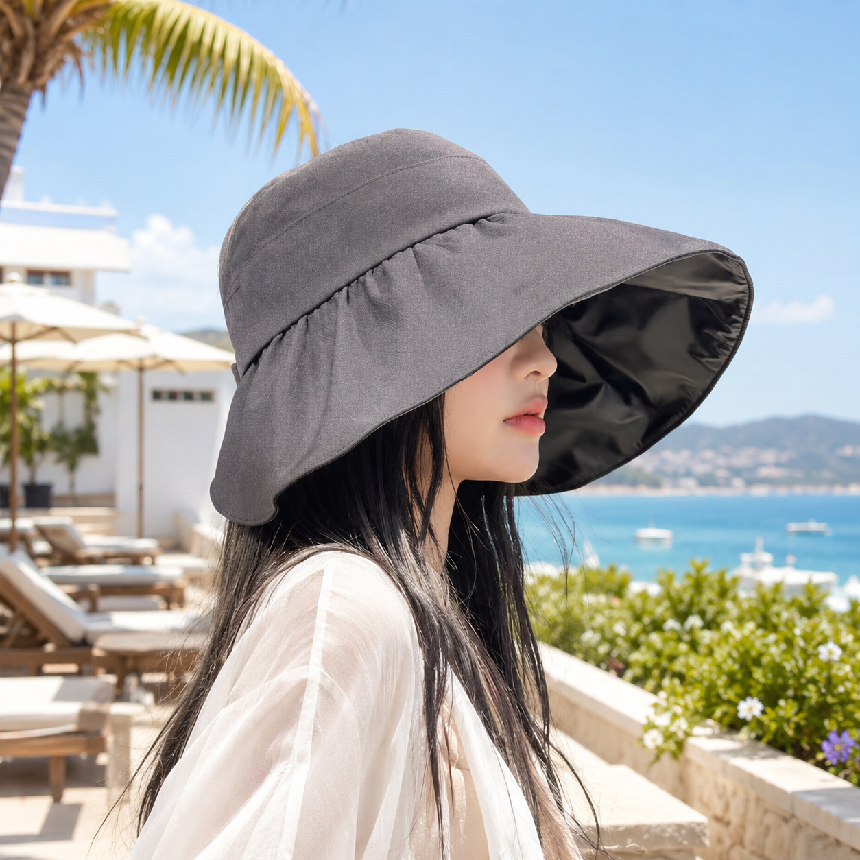 햇빛가리개모자 썬캡 플랩캡 암막 버킷햇 자외선차단 챙넓은 사파리 차양 등산 낚시 농사 캠핑 - 상품 이미지