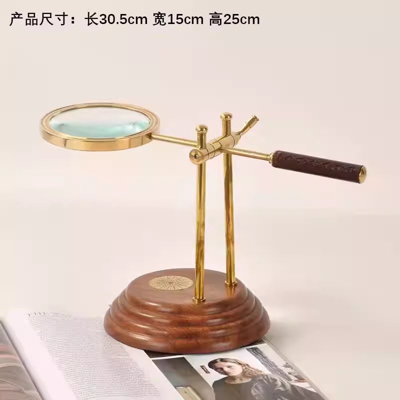 앤틱 스탠드 돋보기 탁상 서재 독서용 인테리어 소품 브론즈 - 상세 이미지 4