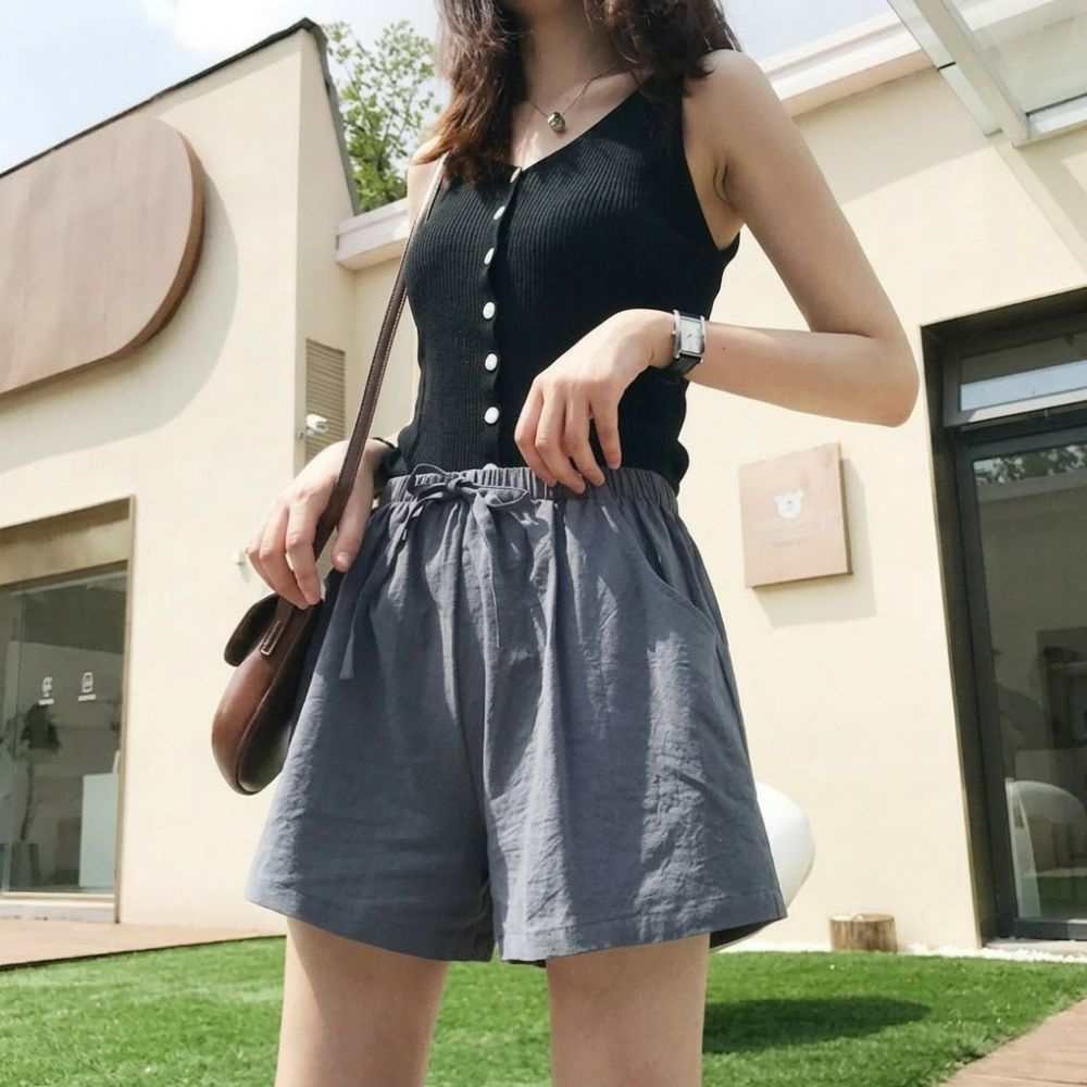 여성마반바지 린넨반바지 흰색 린넨통 플레어 고무줄 편한 - 상세 이미지 5