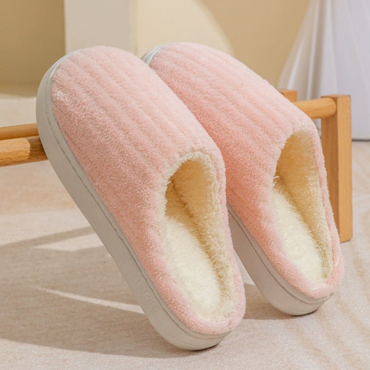 D무지 실내화 겨울 털 겨울용 면 슬리퍼 실내용 따뜻한 플러시 두꺼운 커플용 경량 야외용 신발 - 상품 이미지