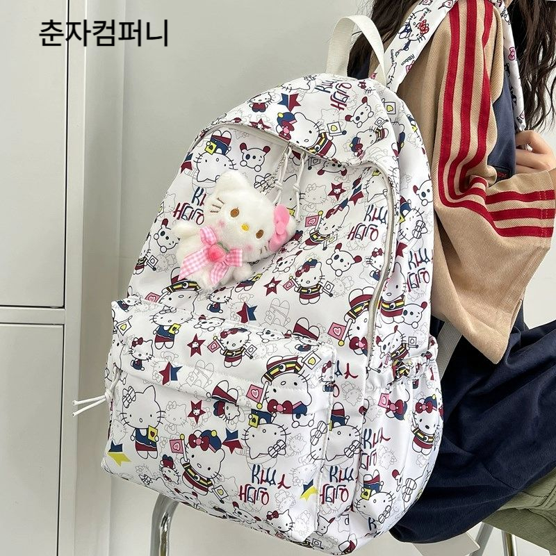 헬로키티 백팩 가방 스쿨백 여성 대용량 귀여운 학생 화이트 스타일 1 - 상품 이미지