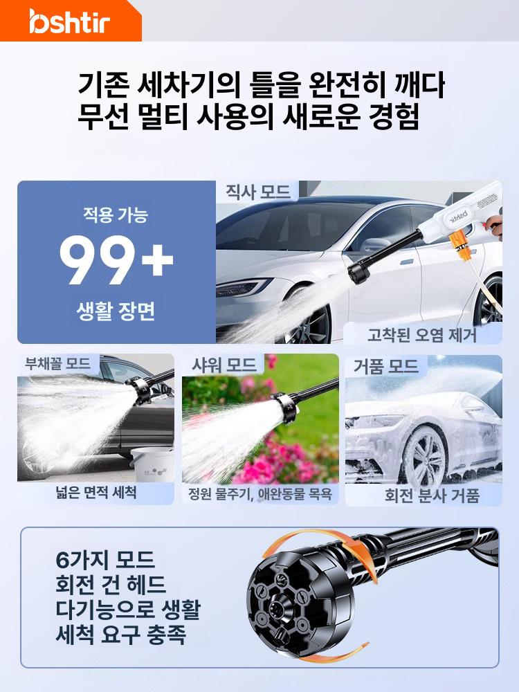세차건 고압세차기 무선고압세척기 무선 미니 고압분사기 독일 수입 펄스 터보차저 48 VF 단일 배터리 7500m AH 1 배터리 1 충전기 10m 호스 - 상세 이미지 5