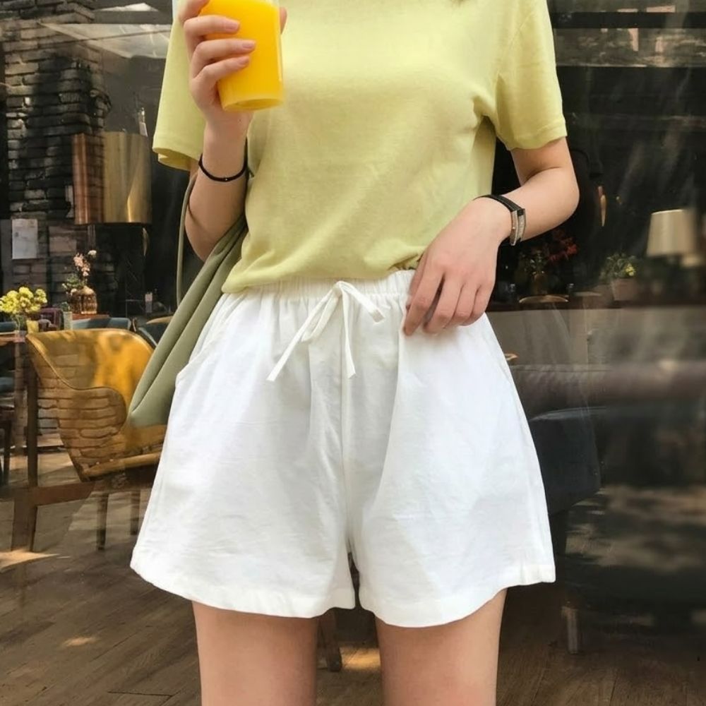 여성마반바지 린넨반바지 흰색 린넨통 플레어 고무줄 편한 - 상품 이미지