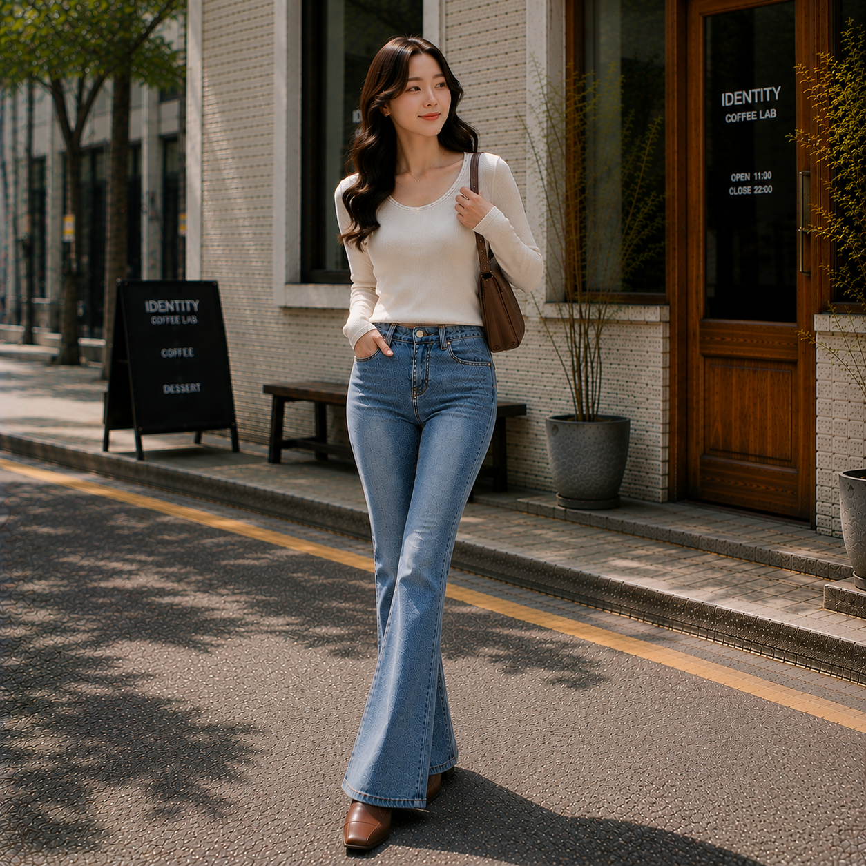 [가을신상/오피스룩] 로우라이즈 스판 슬럽 부츠컷 데님 팬츠 - 상세 이미지 2